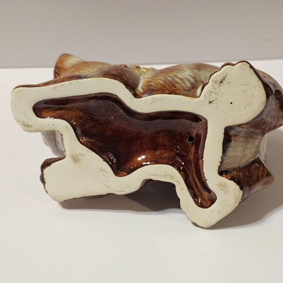 Vtg Ceramic Glazed Striped Cat Tan Brown Playful Laying Down Kitten 5" x 3" x 3" - Picture 7 of 10